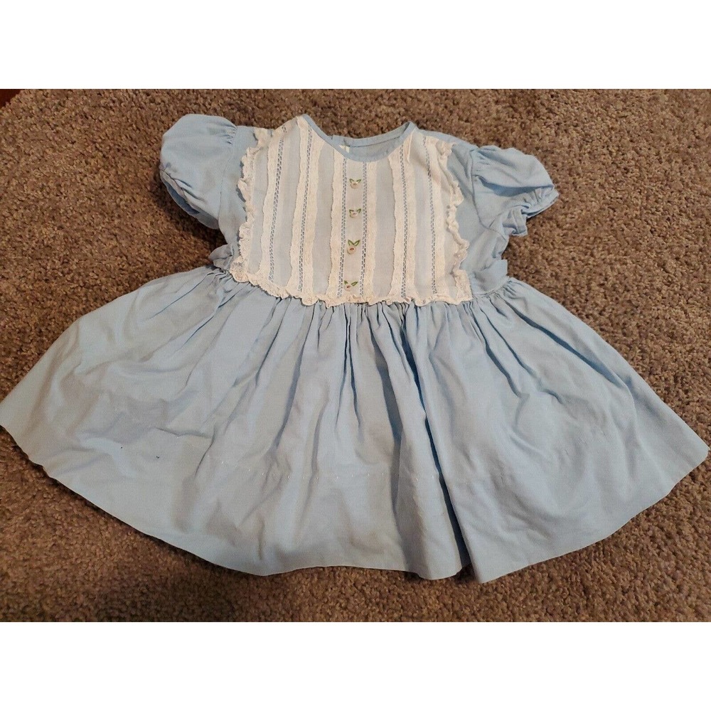 Vintage Sears Roebuck Honeysuckle Blue Toddler Dress Cottagecore Buttons 4T